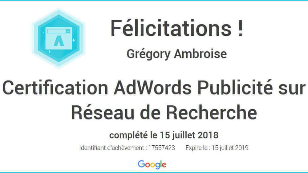 Certification Google Ads Publicité sur le Réseau de Recherche