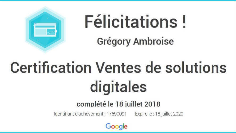 Certification Google Ventes de solutions digitales