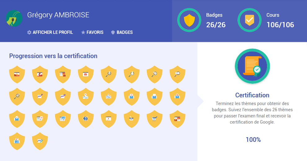 Badges de la formation Google Ateliers Numériques