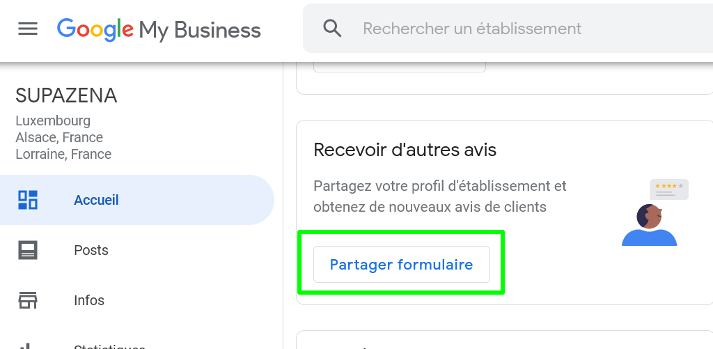 Méthode pour récupérer un lien d'avis Google à communiquer à vos clients et contacts recevoir-avis-google-partager-formulaire